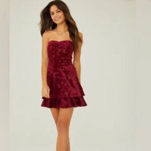 Altar’d state Dress Womens Size Small Red velvet corset Mable burgundy Mini New
